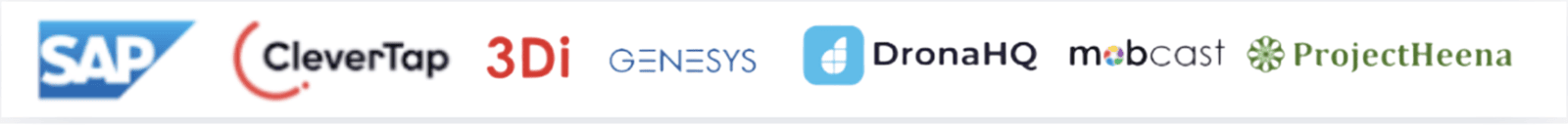 Logos of SAP, CleverTap, 3DI, iGenesys, DronaHQ, mobcast, projectheena